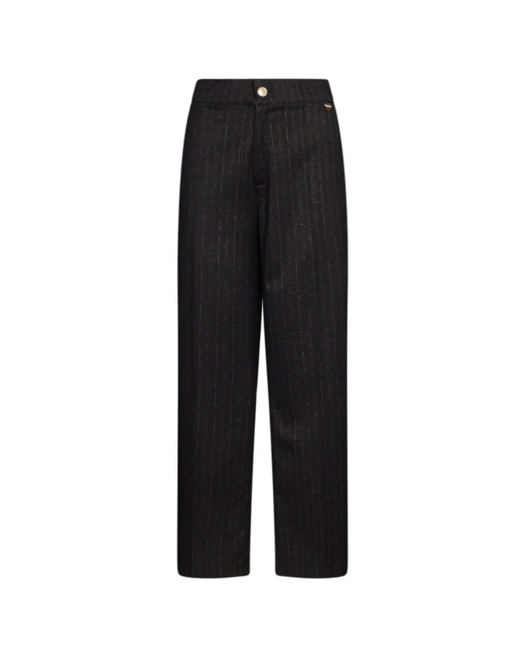 Pantalone a gamba dritta in essuto gessato lurex NERO-ORO