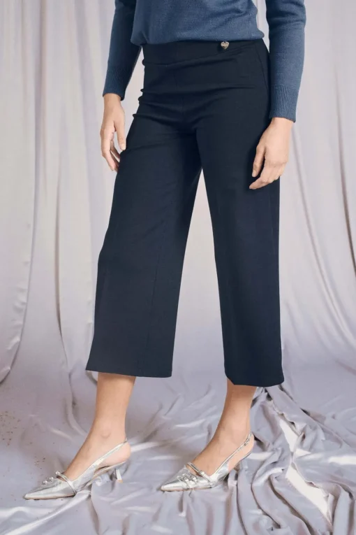 Pantalone comfy cropped con vita elastica BLU