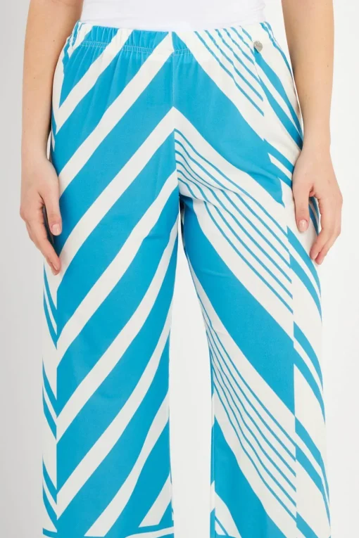 PANTALONE FANTASIA GEOMETRICA TURCHESE-CREMA