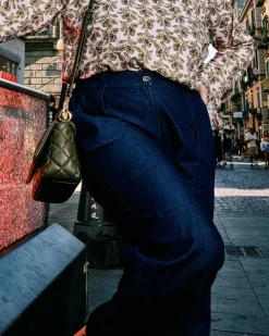 Pantalone in denim con vita elasticizzata BLU