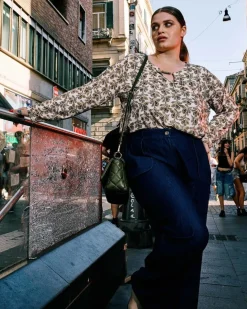 Pantalone in denim con vita elasticizzata BLU