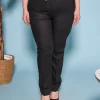 Pantalone in misto lino/viscosa con dettaglio passamaneria NERO
