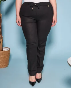 Pantalone in misto lino/viscosa con dettaglio passamaneria NERO