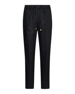 Pantalone in misto lino/viscosa con dettaglio passamaneria NERO