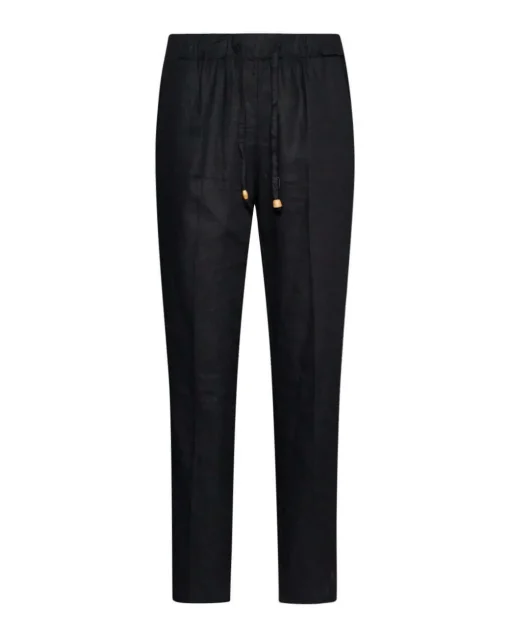 Pantalone in misto lino/viscosa con dettaglio passamaneria NERO