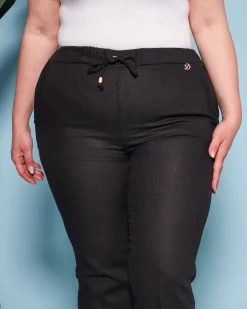 Pantalone in misto lino/viscosa con dettaglio passamaneria NERO