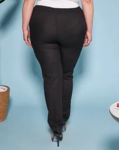 Pantalone in misto lino/viscosa con dettaglio passamaneria NERO