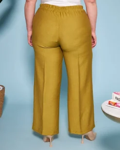 Pantalone in viscosa in tinta unita con bustino elastico PISTACCHIO