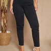 Pantalone skinny in twill di misto cotone elasticizzato tinta unita co