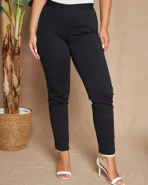 Pantalone skinny in twill di misto cotone elasticizzato tinta unita co