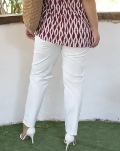 Pantalone skinny in twill di misto cotone elasticizzato tinta unita co