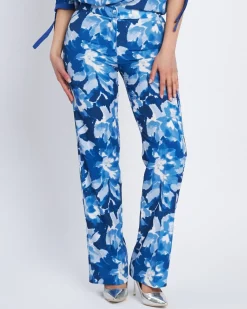 Pantalone straigh fit in cady a fantasia BLU CHINA