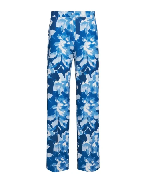 Pantalone straigh fit in cady a fantasia BLU CHINA