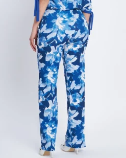 Pantalone straigh fit in cady a fantasia BLU CHINA