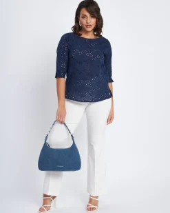 Pantalone wide leg in chambray BIANCO