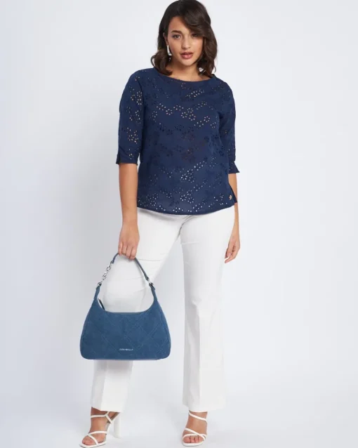 Pantalone wide leg in chambray BIANCO