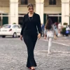 Pantaloni ampi con vita elasticizzata e spacchi NERO