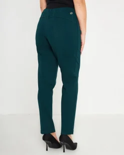 Pantaloni slim fit con vita elastica e dettaglio frontale di piega di