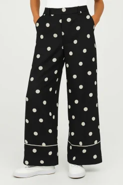 Pantaloni wide leg stampati con piping frontale NERO