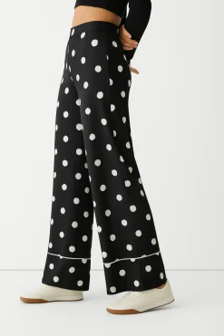 Pantaloni wide leg stampati con piping frontale NERO