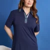 Polo in jersey di viscosa elasticizzata con inserti stampa pois BLU