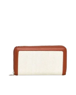 Portafoglio in rafia motivo zig-zag con profili in similpelle BEIGE