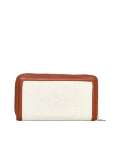 Portafoglio in rafia motivo zig-zag con profili in similpelle BEIGE