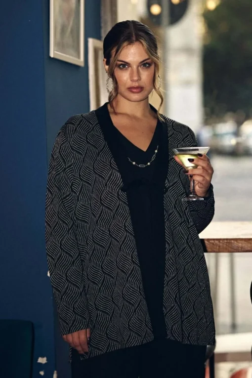 Spolverino in jacquard lurex con lacci NERO-ARGENTO