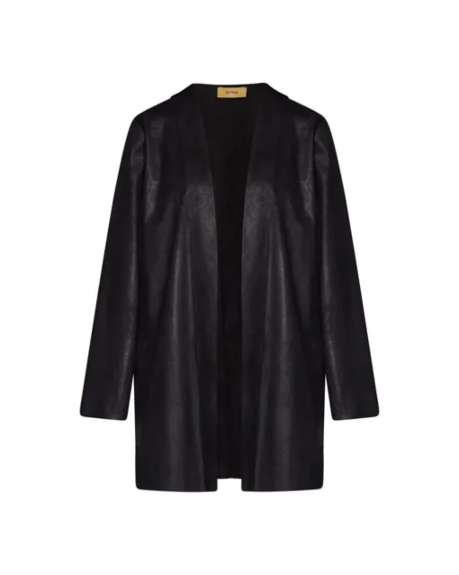 Spolverino midi in suede senza bottoni NERO