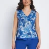 Top con inserto a fantasia e paillettes BLU CHINA