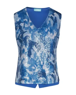 Top con inserto a fantasia e paillettes BLU CHINA