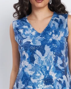 Top con inserto a fantasia e paillettes BLU CHINA
