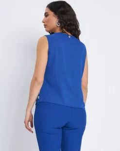 Top con inserto a fantasia e paillettes BLU CHINA