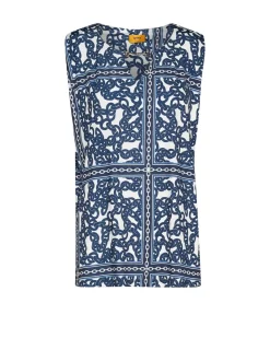 Top con stampa all over e accessorio morsetto BLU