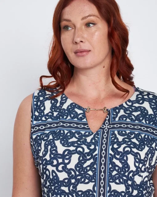 Top con stampa all over e accessorio morsetto BLU