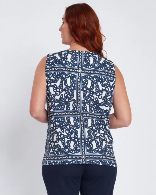 Top con stampa all over e accessorio morsetto BLU