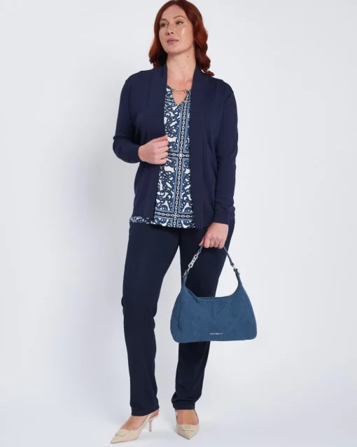 Top con stampa all over e accessorio morsetto BLU