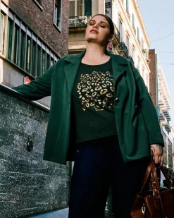 T-shirt a maniche lunghe con motivo a stampa animalier a contrasto MIL