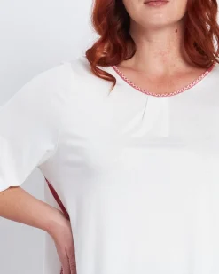 T-shirt con pinces e inserti laterali a fantasia BIANCO