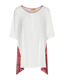 T-shirt con pinces e inserti laterali a fantasia BIANCO