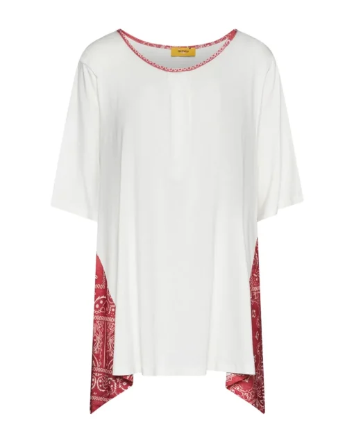 T-shirt con pinces e inserti laterali a fantasia BIANCO