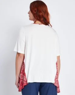 T-shirt con pinces e inserti laterali a fantasia BIANCO