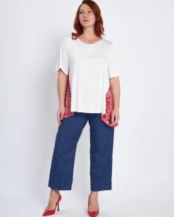 T-shirt con pinces e inserti laterali a fantasia BIANCO