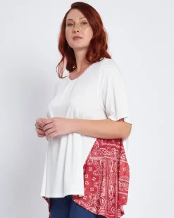 T-shirt con pinces e inserti laterali a fantasia BIANCO