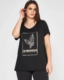 T-shirt foglia NERO-ORO