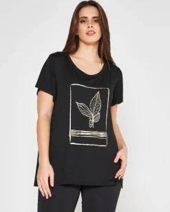T-shirt foglia NERO-ORO
