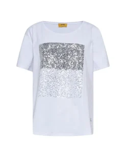 T-shirt in jersey di cotone elasticizzato con applicazioni di paillett