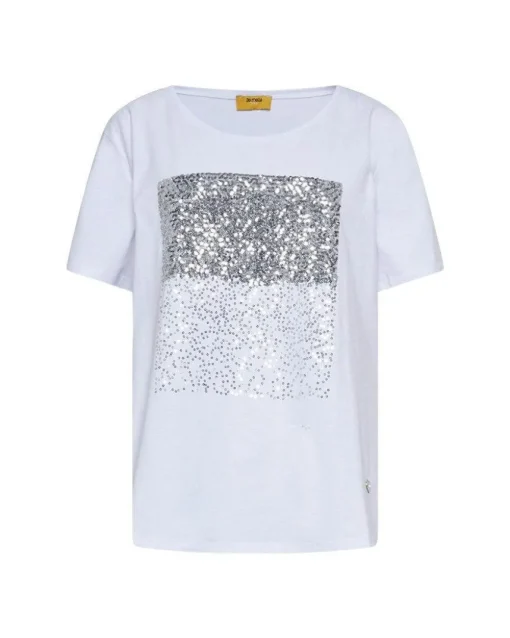 T-shirt in jersey di cotone elasticizzato con applicazioni di paillett