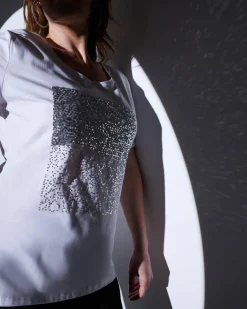 T-shirt in jersey di cotone elasticizzato con applicazioni di paillett
