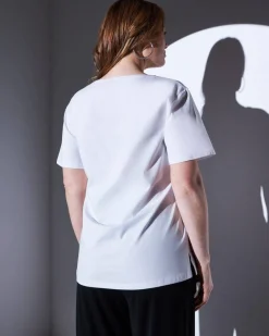 T-shirt in jersey di cotone elasticizzato con applicazioni di paillett